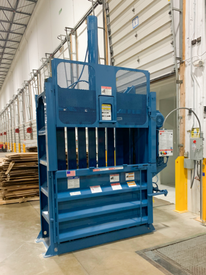 60 Inch Vertical Baler for Cardboard manufactured by Marathon and installed by FleetGenius Compactor Solutions